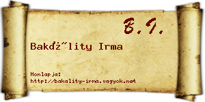 Bakálity Irma névjegykártya